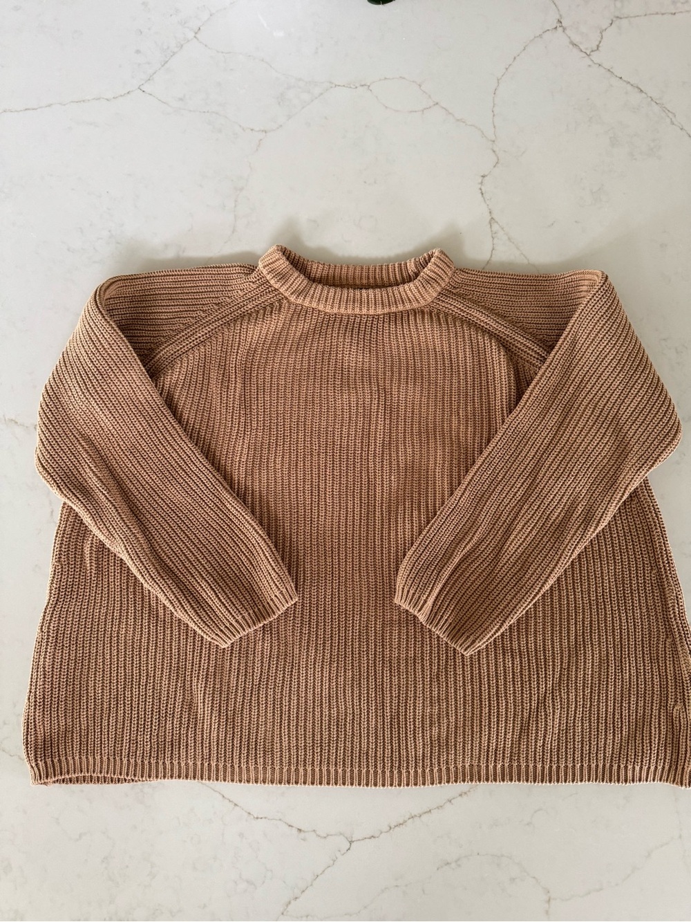 Quince 100% Organic Cotton Fisherman Crew Sweater Camel Ribbed Knit 2X